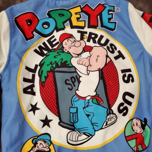 Reason Popeye Varisty Jacket Small Snap Closure Allover Comic Print Hooded - Picture 5 of 13
